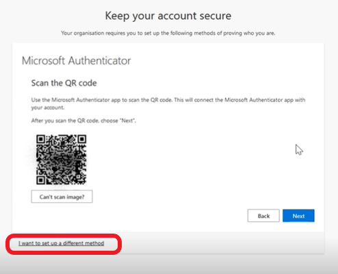 Microsoft Authenticator screen - QR code ready to scan
